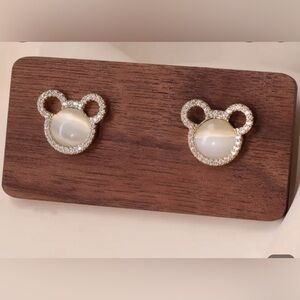 🆕 14k Gold Plated Rhinestone and Cat Eye Mickey Mouse Earrings